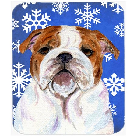 SKILLEDPOWER Bulldog English Winter Snowflakes Holiday Mouse Pad; Hot Pad or Trivet SK236934